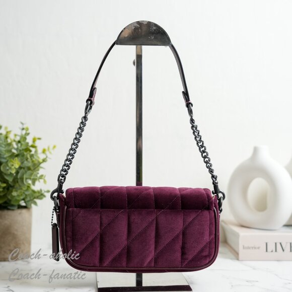 NWT COACH Hailey Flap Bag Velvet Organic Cotton With Quilting Burgundy CCE13 - Picture 4 of 13